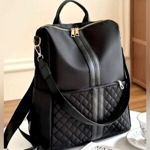 Large Capacity Women's Waterproof Quilted Backpack, Lightweight, Black
